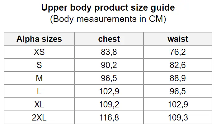 Example size guide