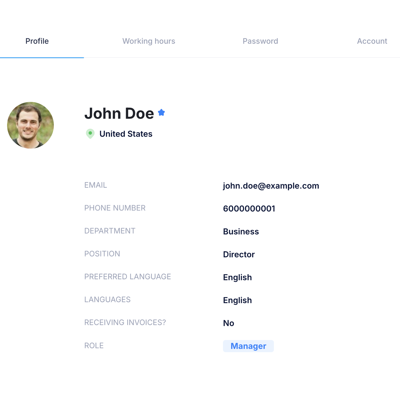 User profile screen