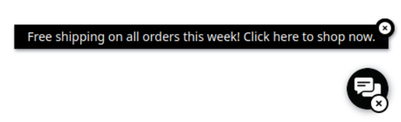 Marketing and size notifications with close icon