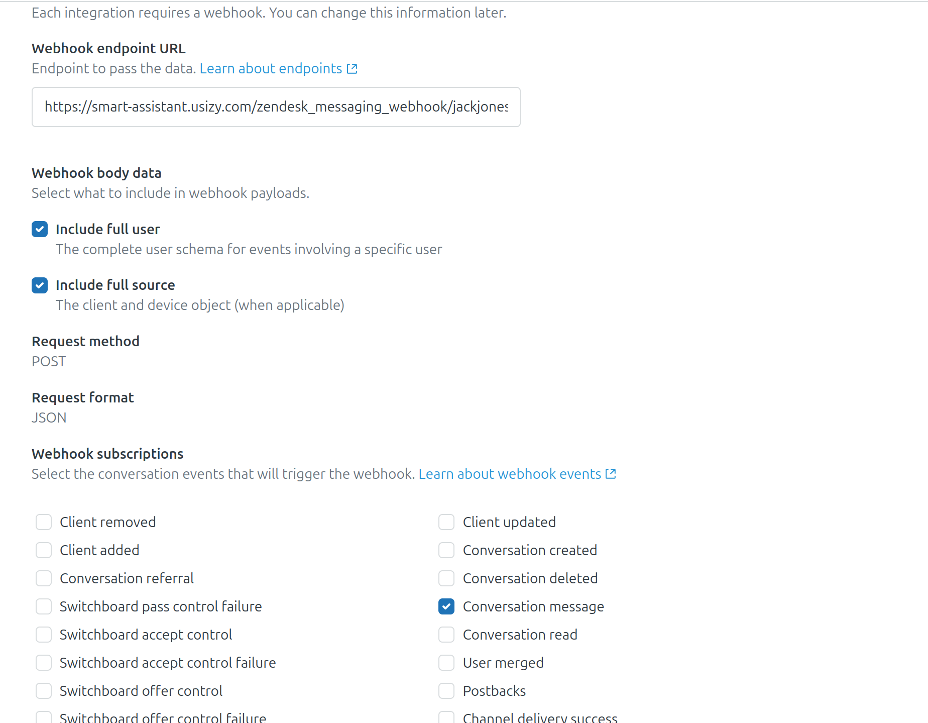 Zendesk Conversations Webhook