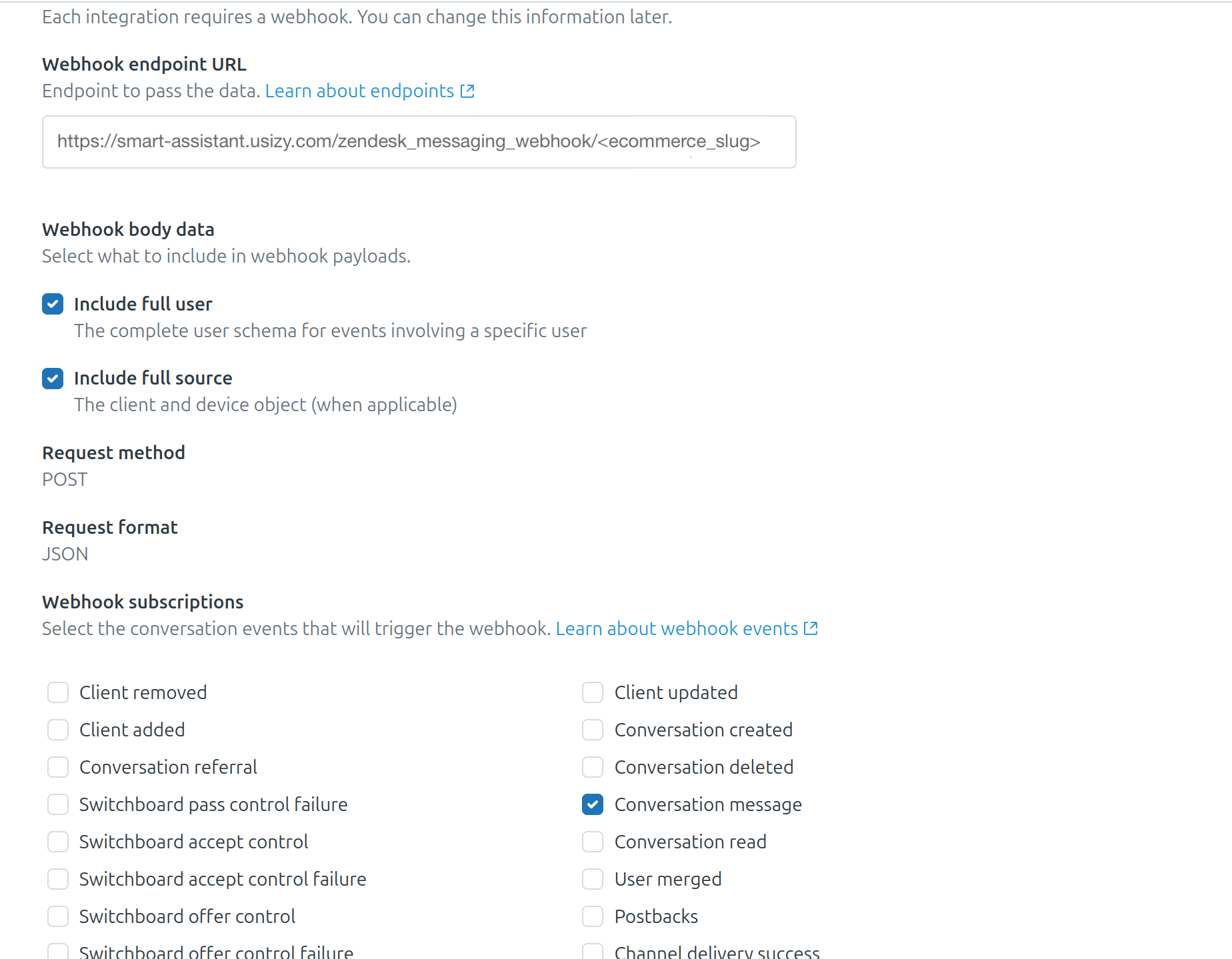 Zendesk Conversations Webhook